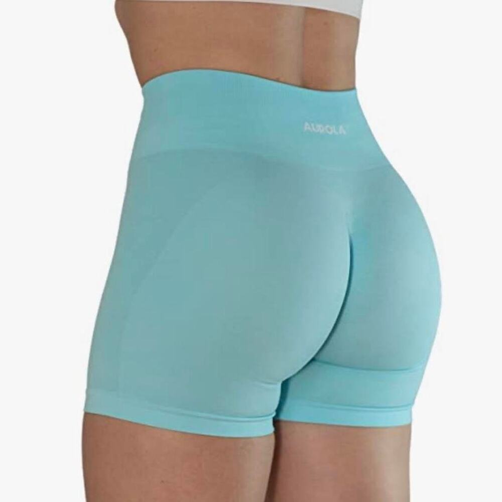 Aurola Beach Glass Teal Seamless Scrunch Dream Workout Gym Shorts | Size Small
